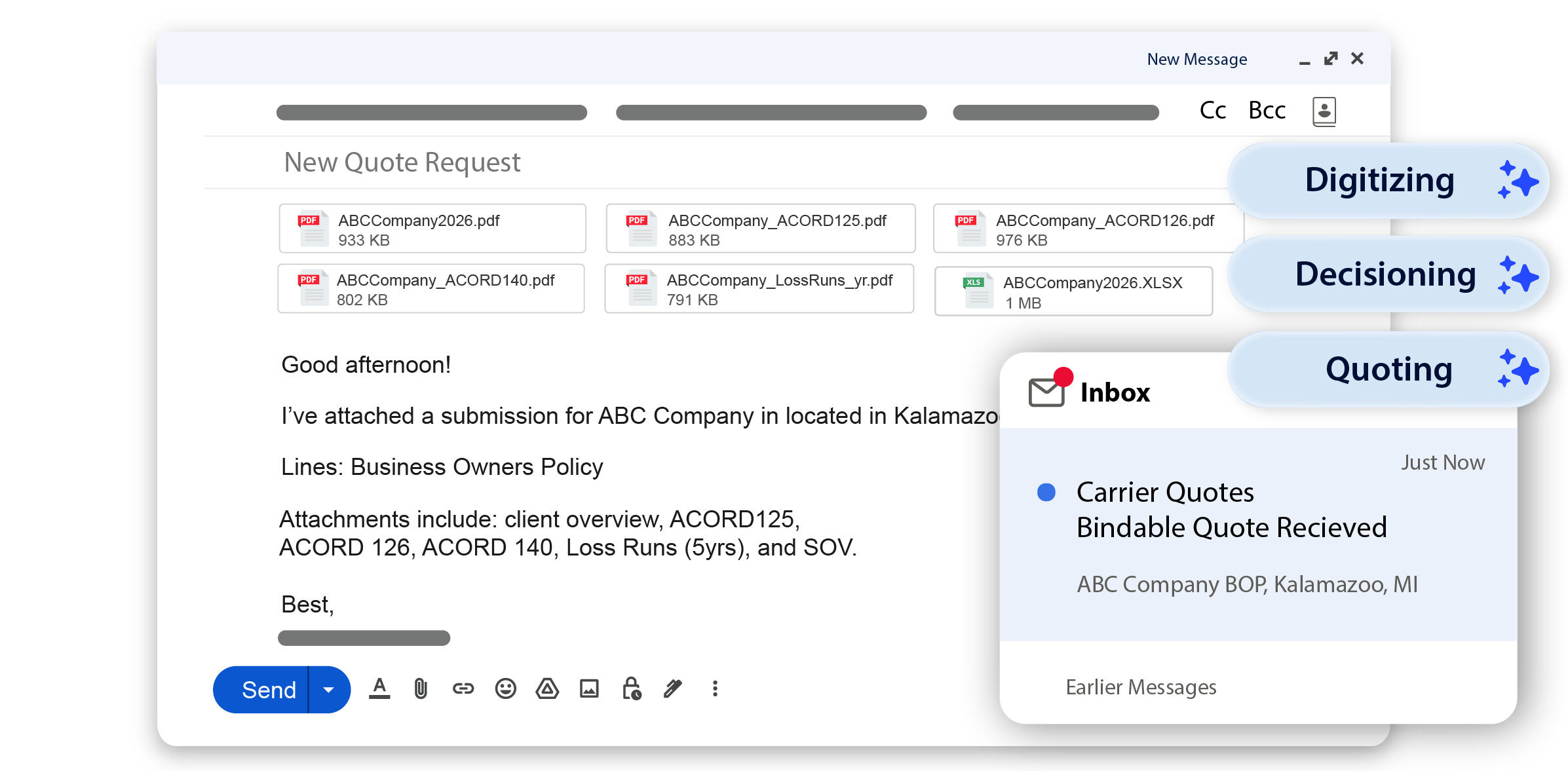 Email-to-quote turns email submissions into bindable quotes, automatically
