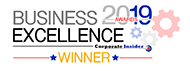 Logo with text that reads: "Business Excellence 2019 Awards Corporate Insider"