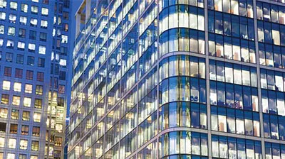 Tall building with lights on