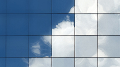 Blue sky with clouds divided into a series of squares